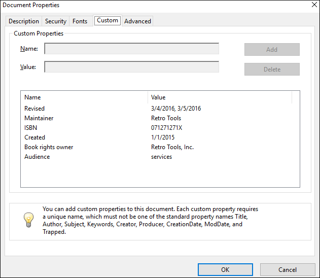 Document Properties dialog in Acrobat Reader