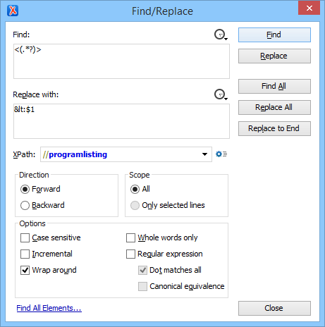 XPath aware find/replace