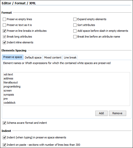 XML Format Preferences