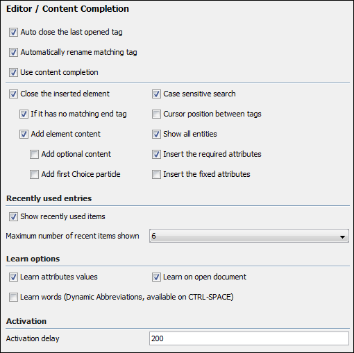 XML Content Completion