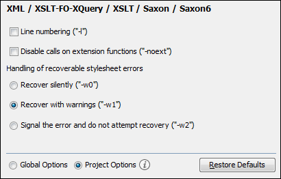 Setting options to the project               level