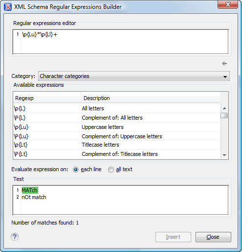 XML Schema Regular Expressions Builder